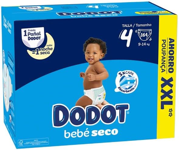 Dodot - Fraldas Bebé Seco T4 9-14 Kg com 164 Unidades