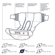 Carregar imagem no visualizador da galeria, Pura Pañales de bebé Premium Eco tamaño 4 (Maxi 10-17 kg) 5 paquetes de 29 pañales (145 en total), fibras vegetales naturales con certificado FSC, puros y respetuosos con el medio ambiente
