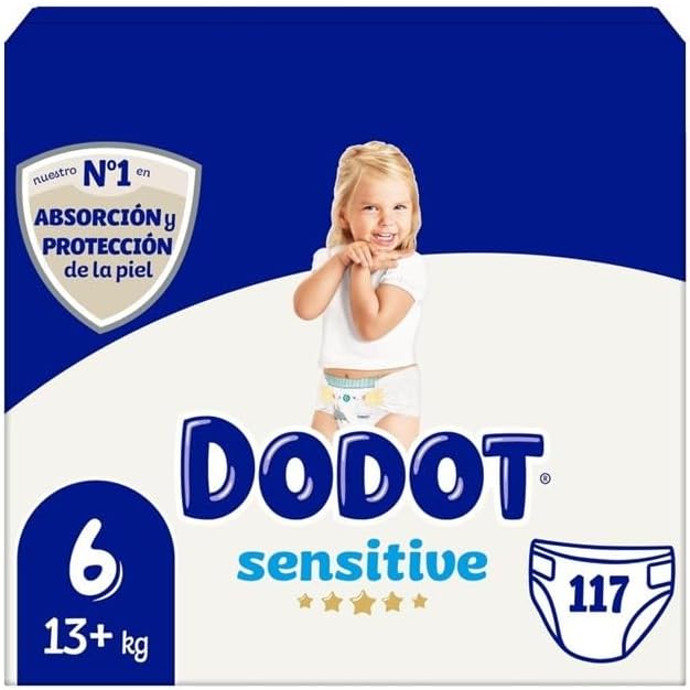 Dodot Pañales Sensitive Talla 6 Pack 3 x 39, 117 Unidades - Pañales para Piel Sensible con Indicador de Humedad y Alta Absorción
