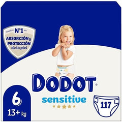 Dodot Sensitive Size Pañales 6 Pack 3 x 39, 117 Units - Sensitive Skin Pañales with Humidity Indicator and High Absorption