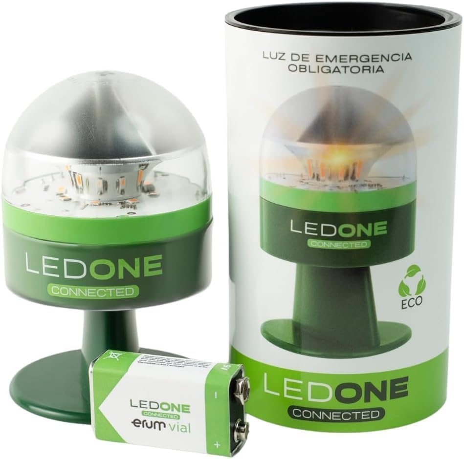 LEDONE Connected - Baliza V16 Homologada DGT con Geolocalizador. Luz Emergencia Coche Homologado DGT, Triángulo de Seguridad, Luz de Emergencia para Coche Homologada (Ledone Eco Connected)