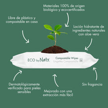 Carregar imagem no visualizador da galeria, Eco by Naty Toallitas para bebés Aloe Vera - Toallitas húmedas 100% compostables y de origen vegetal, buenas para bebés y recién nacidos de piel sensible (672 unidades - 12 paquetes de 56)
