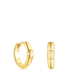TOUS Pendientes de Aro con Baño de Oro 18Kt sobre Plata para Mujer con Motivo de Oso y Cierre Criolla, Elegante y Versátil, Colección Basics