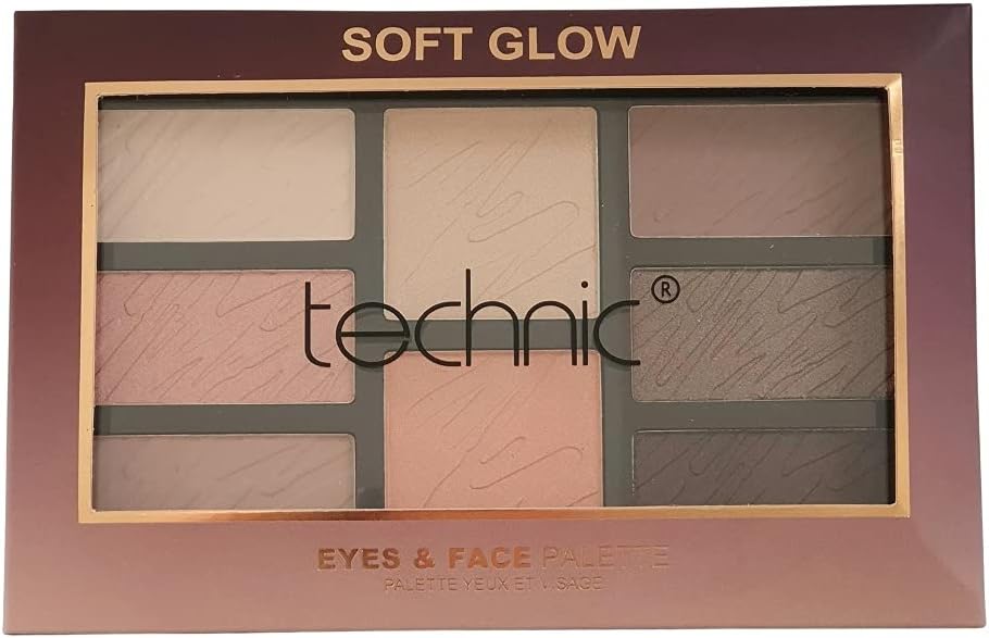 Technic Soft Glow Eyes & Face Palette - Paleta Vegana Multifuncional con 8 Colores de Sombras, Iluminadores, Blush y Bronzers para Ojos y Rostro, 29g