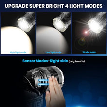 Carregar imagem no visualizador da galeria, LEKIA Linterna Frontal LED Recargable USB-C, Alta Potencia 90000 Lumens 4 Modos Linterna Cabeza Recargable con Sensor, Batería de 9000mAh, IP65 Resistente al Agua, Zoom de 90°para Exteriores, Camping
