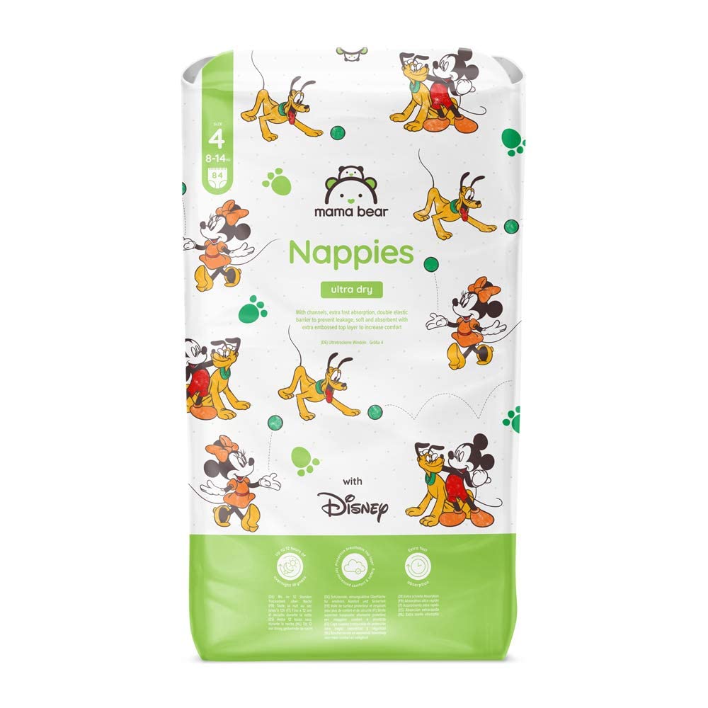 Marca Amazon - Mama Bear Disney pañales ultrasecos, Talla 4 (8-14 kg), Bianco, 84 Unidad