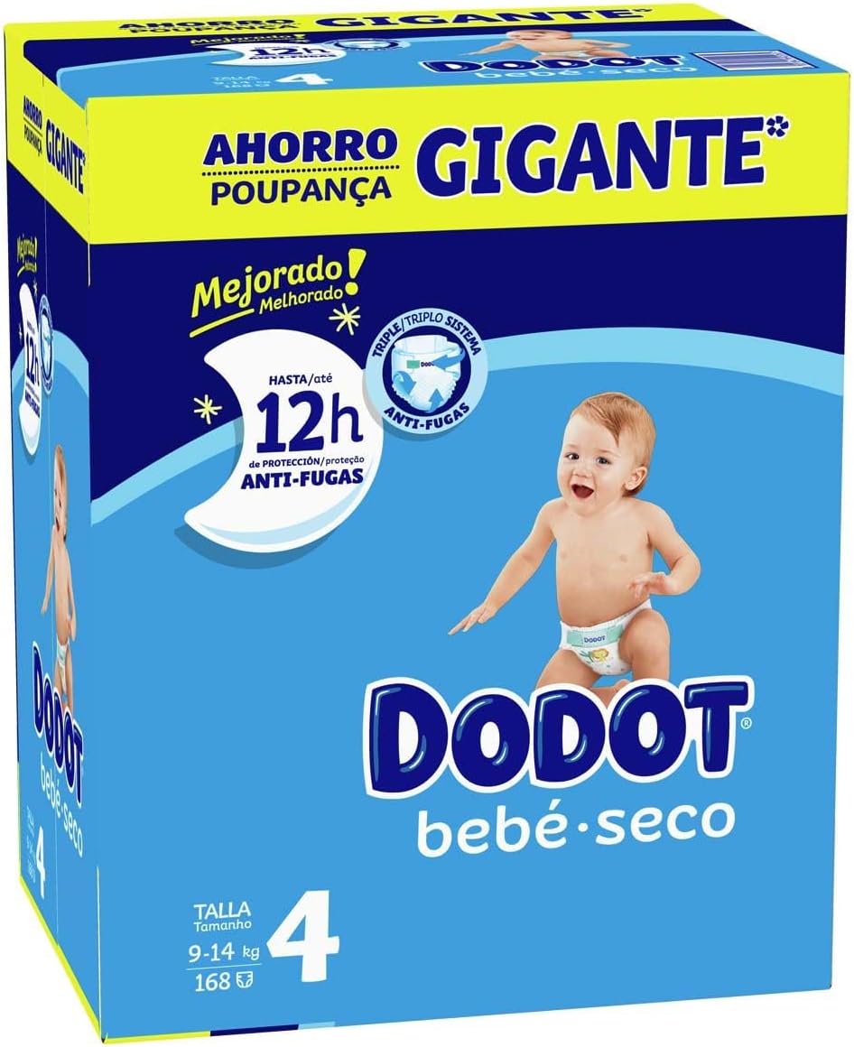 Dodot - Fraldas Bebé Seco T4 9-14 Kg com 168 Unidades
