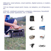 Carregar imagem no visualizador da galeria, HTDRE Generador portátil para Exteriores de 300 WH, estación de energía de Emergencia con inversor de CC y CA, Carga Mediante Panel Solar y Toma de Corriente para Camping.
