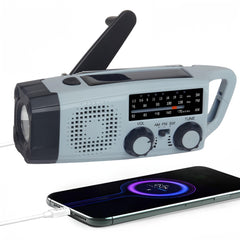 Radio de Emergencia Portátil, FM/Am Emergency Radio con Solar Recargable y Dinamo con Manivela con Linterna LED 2000mAh Powerbank SOS Alarma USB para Camping al Aire Libre