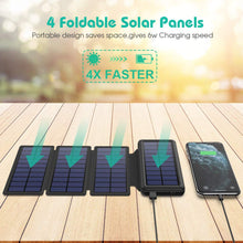 Carregar imagem no visualizador da galeria, iPosible Batería Externa 26800mAh Power Bank con 4 Paneles Solares Impermeables Plegables, 2 Salidas y 3 Entradas Cargador Solar Batería Solar Portátil para iPhone Samsung Huawei Xiaomi etc.
