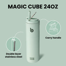 Carregar imagem no visualizador da galeria, BOTTLE BOTTLE Botella de agua aislada de 24 onzas con tapa de popote y asa, para deportes, viajes, gimnasio, botellas de agua de acero inoxidable, termo de metal al vacío de doble pared, a prueba de
