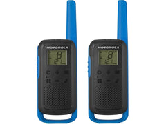 Motorola Solutions - T62 PMR Azul, Walkie Talkie Talkabout, Radio de Banda Ciudadana PMR446, 16 Canales y 121 Códigos, Alcance de 8 Km, Azul, Libre de licencia, Pantalla LCD