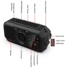 Carregar imagem no visualizador da galeria, Radio de iluminación de manivela: Linterna LED multifunción, Recarga Solar y dinámica | Radio FM portátil, Cargador de Emergencia USB, Ideal para Acampar, Senderismo, apagones y Supervivencia
