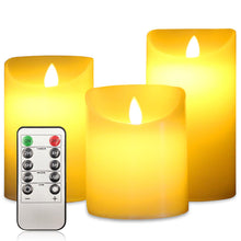 Carregar imagem no visualizador da galeria, ILEEDear Velas LED, Velas led efecto llama, Pack de 3 Velas Electricas de Cera Reales con Mando a Distancia y Temporizador Velas Decorativas de pilas para Decoración, Bodas, Navidad
