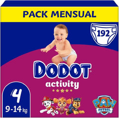 Dodot Bebé Activity Pañales, Talla 4, 9-14 kg, 192 Pañales con Ajuste Resistente