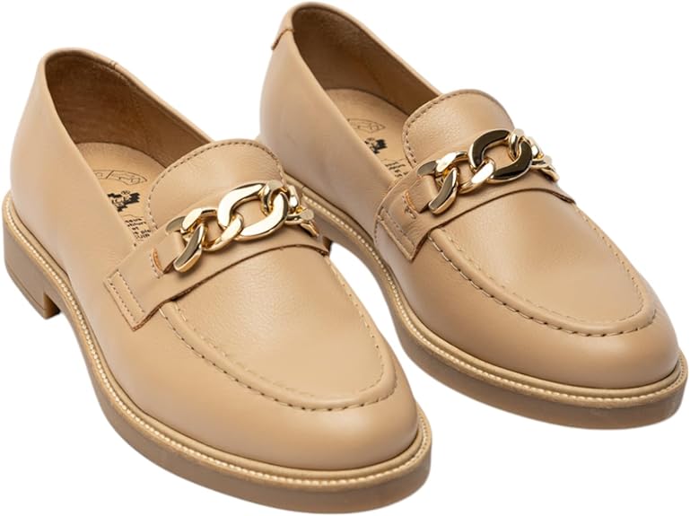 CAPRICE FOOTWEAR Loafer AVA Mujer Mocasines Cuero Anilina Auténtico Elegantes Slip-On con Cadena Vogue Comodidad Diaria