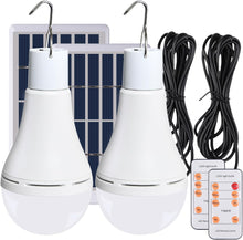 Carregar imagem no visualizador da galeria, Luz Solar Interior Exterior 2PCS con Mando, Sensor Crepuscular, Solar/USB Recargable Lámpara Colgante Portátil, TechKen Bombilla LED Focos para Terraza Casa Jardin Emergencia Senderismo Tienda Camping
