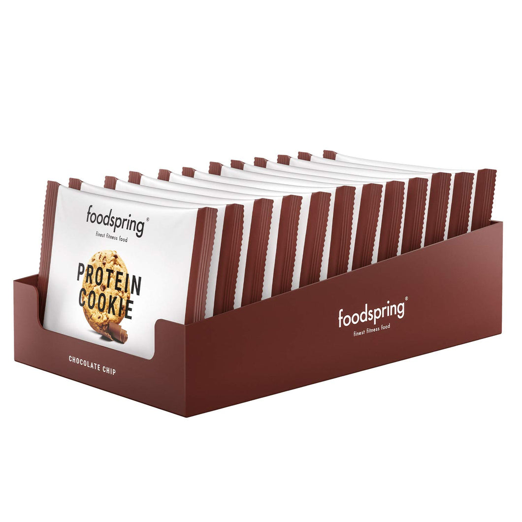 foodspring Cookie Proteica - Alta en proteína - Baja en azúcar - Sin aceite de palma - 12x50g - Galletas de Pepitas de Chocolate