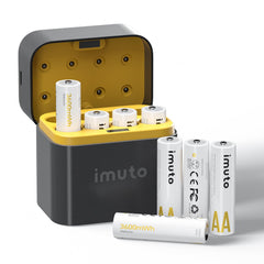 imuto Pilas Recargables AA 1,5 V 3600mWh Batería de Litio Alta Capacidad más de 1600 ciclos con Carga rápida Negra Cargador de Pantalla LED