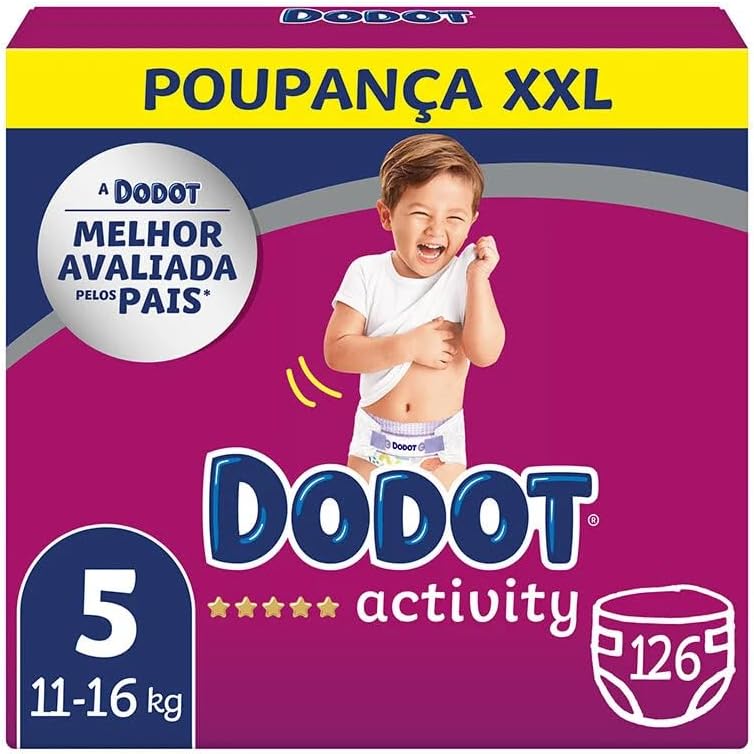 Dodot Fraldas de atividade para bebé tamanho 5 (11 a 16 kg), absorção máxima, ajuste total 3D, 126 unidades
