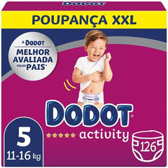 Dodot Baby Activity Diapers size 5 (11 to 16 kg), maximum absorption, 3D total fit, 126 units 