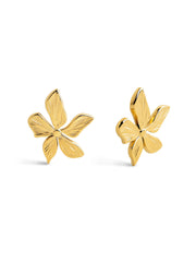 SINGULARU - Pendientes Jasmine - Pendientes Flor de Acero Inoxidable con Baño en Oro de 18Kt - Cierre Tuerca a Presión - Joyas Para Mujer