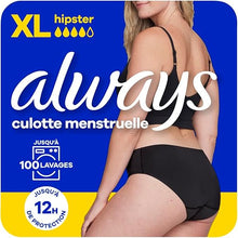 Carregar imagem no visualizador da galeria, Always – Cuecas Menstrual Hipster lavável, XL, 44-46, 1 roupa interior para réguas, preto, fluxo médio a abundante, reutilizável até 100 lavagens, até 12 horas de proteção
