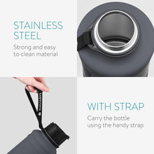 Carregar imagem no visualizador da galeria, Navaris Cantimplora de acero inoxidable - Botella de agua deportiva 2.2 L - Garrafa reutilizable con asa para gimnasio deporte camping - Gris oscuro
