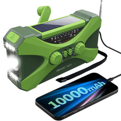 TsoLay Radio de Emergencia de 10000MAh, Radio de Manivela Solar, Portátil con Cargador de Teléfono, Linterna LED Verde