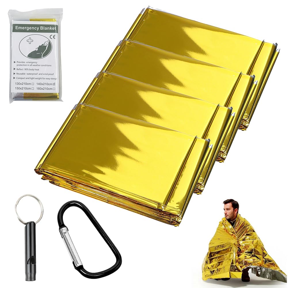 Bavooty Mantas Térmicas de Emergencia,Mantas Reflectantes de Supervivencia y para Primeros Auxilios,Mantas de Emergencia,Manta Portátil de Emergencia,Manta Térmica,160×210cm,Oro+Plata,6pcs