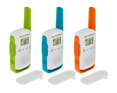 Motorola Solutions - T42 Triple Walkie Talkie Talkabout, Aparatos de Radio Juego de 3 Unidades, PMR446, 16 Canales, Alcance 4 Km, Multicolor, Fácil Emparejamiento, Resistente al Agua