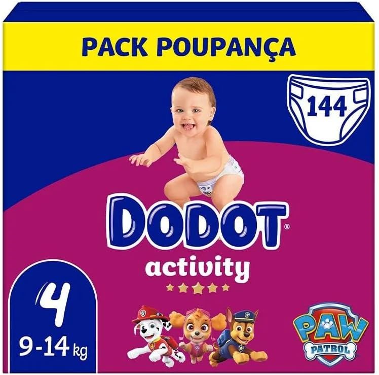 Dodot Activity Fralda Tamanho 4, 9-14kg, Absorção Máxima, Ajuste Total 3D, Con 144 Fraldas