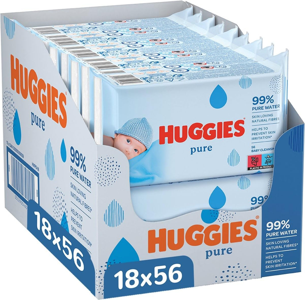 Huggies Pure Toallitas para Bebé, 99% Agua Pura, 18 Packs de 56, Total 1008 Toallitas