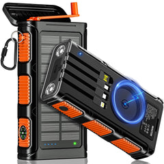 Powerbank Solar Inalámbrico de 26800mAh con Manivela y 4 Cables, Batería Externa de Carga Rápida 3A con 7 Salidas y 4 Entradas, Linterna, Panel Solar Impermeable para Teléfono Móvil en Exteriores.
