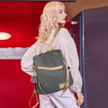 Carregar imagem no visualizador da galeria, DORRISO Mochila de Mujer Casual Bolso de Mano Bandoleras Antirrobo Bolsa de Viaje Bolsa de Escuela PU Cuero + Nailon Mochila Adorno de Pompón Señoras Bolsa Mochilas Gris
