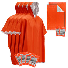 Carregar imagem no visualizador da galeria, Terdemor Poncho de Emergencia (Paquete de 4), Manta de Emergencia (Paquete de 2) con Forro de Manta de Mylar, Manta de Supervivencia Mucho más Grande y Gruesa para preparación de Emergencia, Camping,
