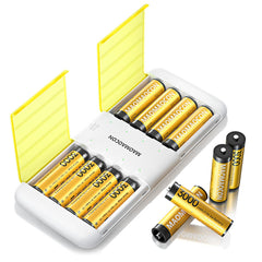 8 Unidades de Pilas AA de Recargables Litio, Pilas de Alta Capacidad de 3000mWh, Pilas AA de Litio de 1,5 V y Cargador de Pilas con función de Almacenamiento de Carga