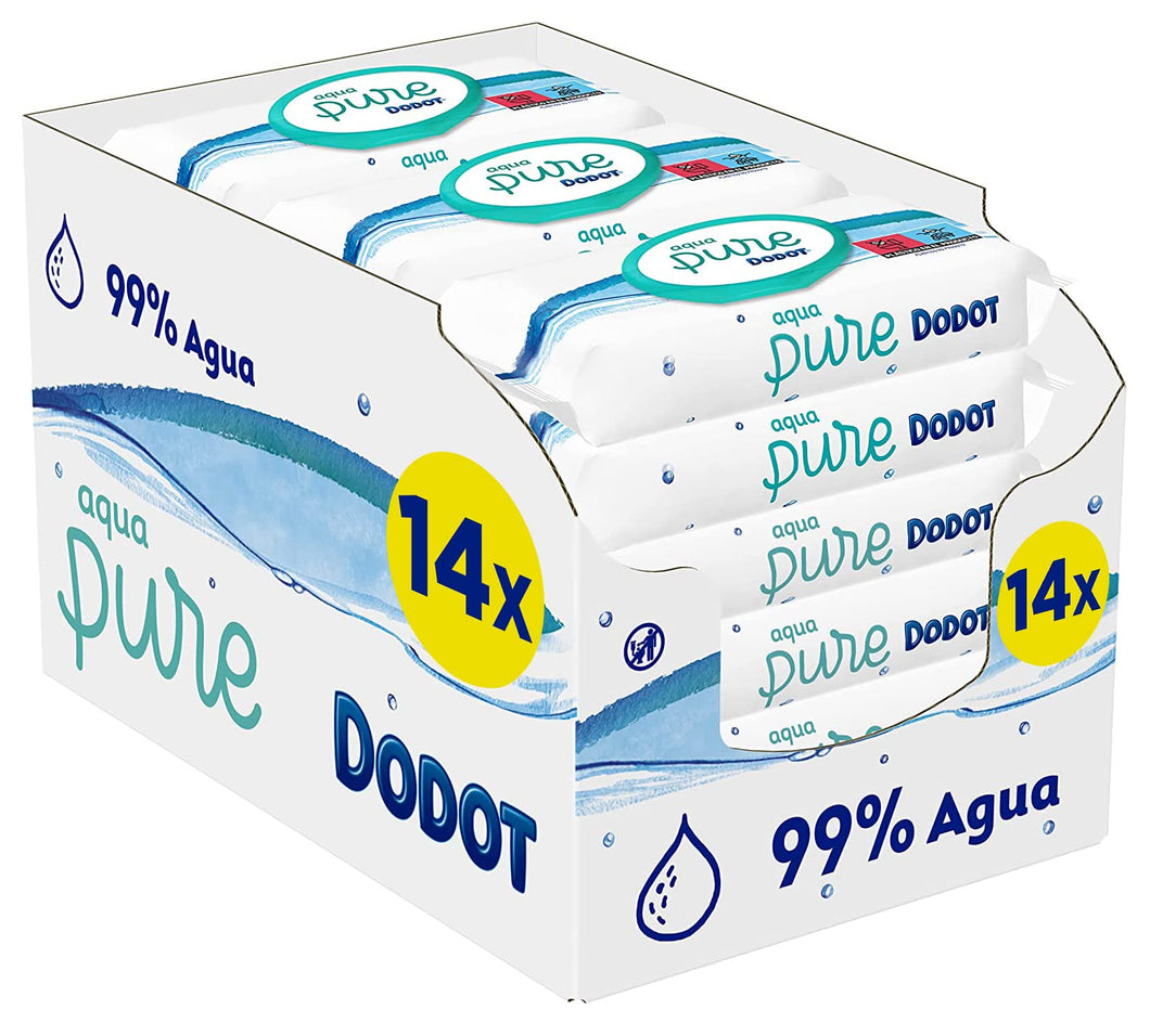 Dodot Toallitas Aqua Pure para Bebé, 99% Agua, 672 Toallitas, 14 Paquetes (14 x 48) de Toallitas para Bebé