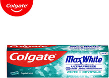 Carregar imagem no visualizador da galeria, Pasta de dentes Colgate Max White pasta de dentes cristais brancos 12 x 75 ml, frescura melhorada por UltraFreeze, 10 x mais durável, recupera o branco natural dos seus dentes, explosão instantânea de fresco
