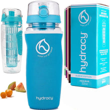 Carregar imagem no visualizador da galeria, Hydracy Botella de Agua con Filtro infusor para Fruta 1Litro, Funda antitranspirante y Marcador de Hora - plástico Durable 100% sin BPA ìPerfecta para Hacer Deporte y cuidar tu Salud!
