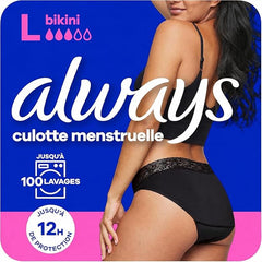 Always – Braga Menstrual Bikini Lavable, L, 42-44, 1 Ropa Interior Menstrual, Negro, Flujo Medio, Reutilizable hasta 100 Lavados, hasta 12 Horas de protección, Comodidad Durante Todo el día