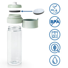 Carregar imagem no visualizador da galeria, BRITA Botella filtrante de agua modelo VITAL Verde Claro (600 ml) con 2 filtros MicroDisc, para hidratarse en cualquier lugar, elimina cloro, impurezas, hormonas y preserva minerales.
