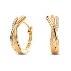 Miore Pendientes de aro para mujer con circonitas brillantes en plata de ley 925 y baño de oro amarillo de 18 quilates 750 Pendientes de aro hipoalergénicos con circonitas. Cierre con pasador y broche