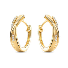 Carregar imagem no visualizador da galeria, Miore Pendientes de aro para mujer con circonitas brillantes en plata de ley 925 y baño de oro amarillo de 18 quilates 750 Pendientes de aro hipoalergénicos con circonitas. Cierre con pasador y broche
