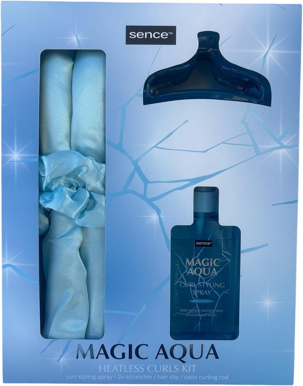 Sence Modelador de cabelo sem calor, kit de 5 peças para ondas e cachos, fita de seda macia com rolos para cabelo médio e comprido, modelador Heatless Hair Curler para usar à noite - azul