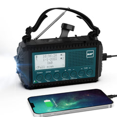 Radio Solar, Emergencia Portátil con Manivela, Radio Dynamo Dab/Dab+/FM, Cargador de Teléfono USB, Linterna LED y Luz de Lectura, Alarma SOS, Equipo de Emergencia para Camping