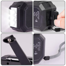 Carregar imagem no visualizador da galeria, Radio de iluminación de manivela: Linterna LED multifunción, Recarga Solar y dinámica | Radio FM portátil, Cargador de Emergencia USB, Ideal para Acampar, Senderismo, apagones y Supervivencia
