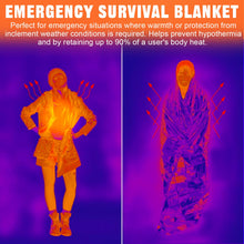 Carregar imagem no visualizador da galeria, PQETBV Manta Térmica de Emergencia 10 Piezas, Mantas de Aluminio en Dorado y Plateado, 210 ×160 cm, Mantas Termicas Supervivencia para Rescate Protege del Frío, la Lluvia, el Viento
