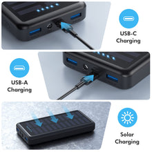 Carregar imagem no visualizador da galeria, Pxwaxpy Power Bank 26800mAh, Cargador Solar 15W 3.0A [USB C Entrada &amp; Salida] Carga Rápida, 3 Salidas 3 Entradas Batería Externa con Linterna LED Cargador Portátil para iPhone Samsung Huawei y más
