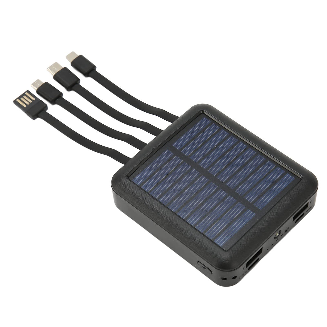 Banco de Energía para Teléfono Solar de 20000 MAh, Banco de Energía Solar Portátil a Prueba de Agua con Cable de Carga para Exteriores, 2X USB y USB C, Puerto Micro USB (Negro)